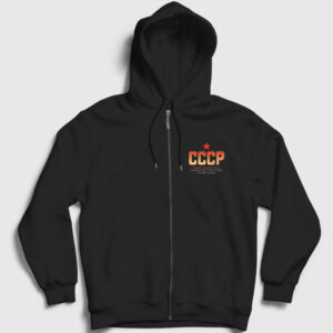 Logo V2 CCCP Sovyetler Birliği Fermuarlı Kapşonlu Sweatshirt siyah