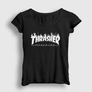 Logo V6 Trasher Kadın Tişört siyah