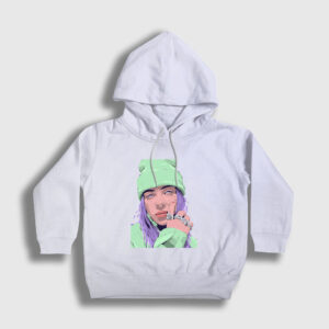 Look Billie Eilish Çocuk Kapşonlu Sweatshirt beyaz