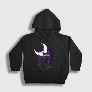 Luna Kedi Kedili Sailor Moon Ay Savaşçısı Çocuk Kapşonlu Sweatshirt siyah