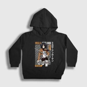 Mikasa Fan Anime Attack On Titan Çocuk Kapşonlu Sweatshirt siyah