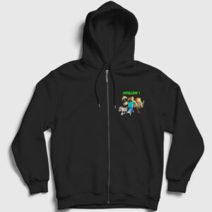 Miners Minecraft Fermuarlı Kapşonlu Sweatshirt siyah