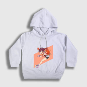 Momo Ayase V2 Anime Dandadan Çocuk Kapşonlu Sweatshirt beyaz