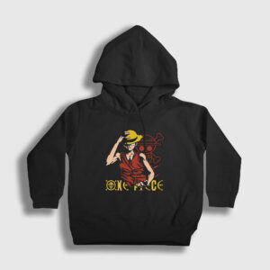 Monkey Luffy Anime One Piece Çocuk Kapşonlu Sweatshirt siyah