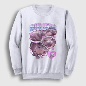 Moo Deng Hipopotam Hippopotamus Sweatshirt beyaz