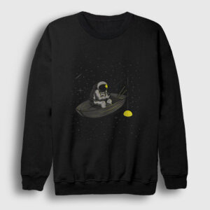 Moon Fishing Astronaut Space Astronot Uzay Sweatshirt siyah