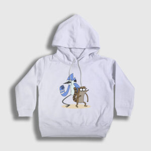 Mordecai And Rigby Regular Show Çocuk Kapşonlu Sweatshirt beyaz