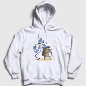 Mordecai And Rigby Regular Show Kapşonlu Sweatshirt beyaz