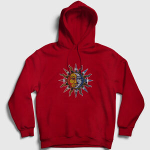 Mosaic Sun Moon Güneş Ay Kapşonlu Sweatshirt kırmızı