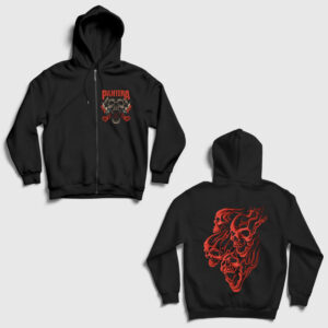 Mouth Of War Pantera Sırt Baskılı Fermuarlı Kapşonlu Sweatshirt siyah