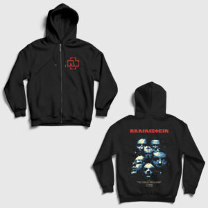 Movie V2 Rammstein Sırt Baskılı Fermuarlı Kapşonlu Sweatshirt siyah