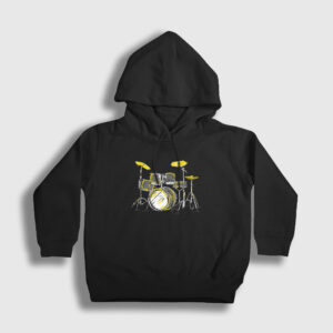 Music Drums Bateri Çocuk Kapşonlu Sweatshirt siyah