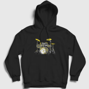 Music Drums Bateri Kapşonlu Sweatshirt siyah