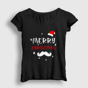 Mustache Merry Christmas Yılbaşı Kadın Tişört siyah