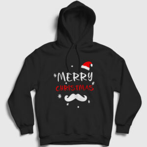 Mustache Merry Christmas Yılbaşı Kapşonlu Sweatshirt siyah