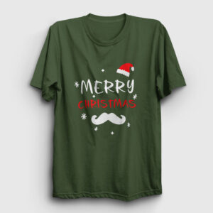 Mustache Merry Christmas Yılbaşı Tişört haki