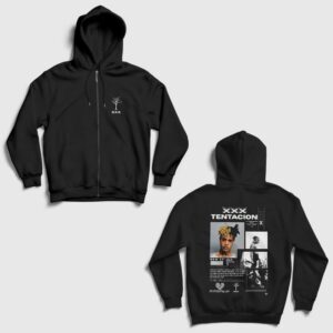 New EP Rap XXXTentacion Sırt Baskılı Fermuarlı Kapşonlu Sweatshirt Siyah
