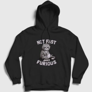 Not Fast Just Furious Cat Kedili Kapşonlu Sweatshirt siyah