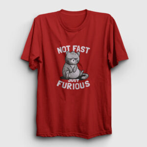 Not Fast Just Furious Cat Kedili Tişört kırmızı