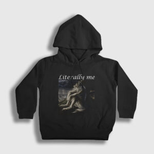 Oturan Kurt Sitting Wolf Literally Me Çocuk Kapşonlu Sweatshirt siyah