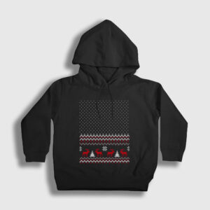 Pattern Desen Geyik Yılbaşı Çocuk Kapşonlu Sweatshirt siyah