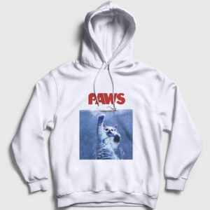 Paws Jaws Film Komik Kedi Kedili Kapşonlu Sweatshirt beyaz