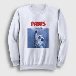 Paws Jaws Film Komik Kedi Kedili Sweatshirt beyaz