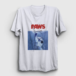 Paws Jaws Film Komik Kedi Kedili Tişört beyaz