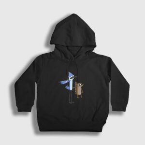 Pointing Mordecai And Rigby Regular Show Çocuk Kapşonlu Sweatshirt siyah