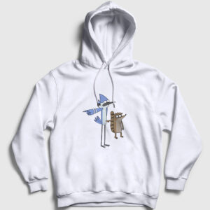 Pointing Mordecai And Rigby Regular Show Kapşonlu Sweatshirt beyaz