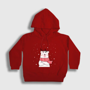 Polar Bear Kutup Ayısı Yılbaşı Çocuk Kapşonlu Sweatshirt kırmızı