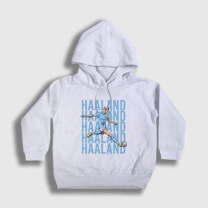 Pop Art Erling Haaland Futbol Çocuk Kapşonlu Sweatshirt Beyaz