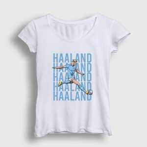 Pop Art Erling Haaland Futbol Kadın Tişört Beyaz