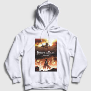 Poster Anime Attack On Titan Kapşonlu Sweatshirt beyaz