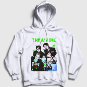 Poster K Pop Treasure Kapşonlu Sweatshirt beyaz