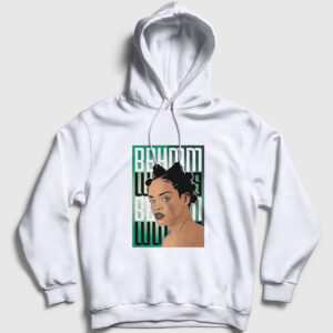 Poster Rihanna Kapşonlu Sweatshirt beyaz