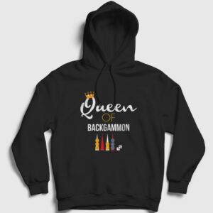 Queen Of Backgammon Oyun Tavla Kapşonlu Sweatshirt siyah
