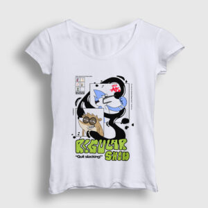 Quit Slacking Regular Show Kadın Tişört beyaz