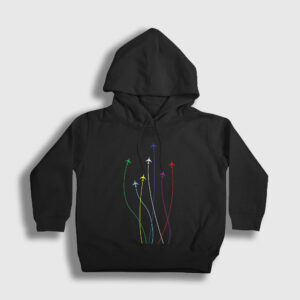 Rainbow Pilot Airplane Uçak Çocuk Kapşonlu Sweatshirt siyah