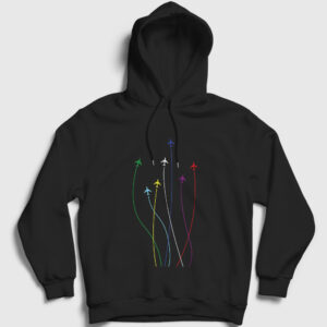 Rainbow Pilot Airplane Uçak Kapşonlu Sweatshirt siyah