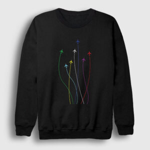 Rainbow Pilot Airplane Uçak Sweatshirt siyah