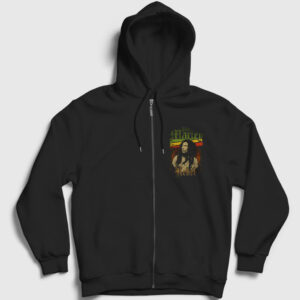 Rebel Bob Marley Fermuarlı Kapşonlu Sweatshirt siyah