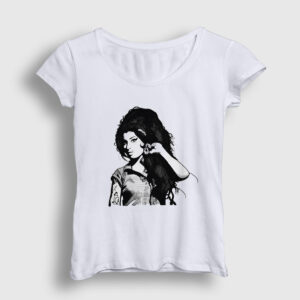 Retro Amy Winehouse Kadın Tişört beyaz