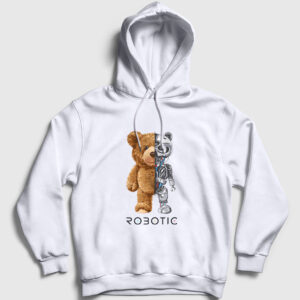 Robot Ayı Teddy Bear Kapşonlu Sweatshirt beyaz