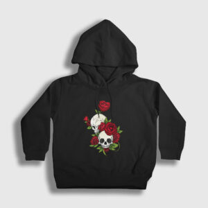 Roses And Skulls Çocuk Kapşonlu Sweatshirt siyah