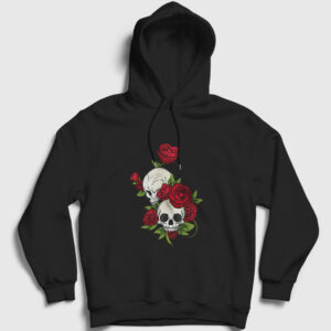 Roses And Skulls Kapşonlu Sweatshirt siyah