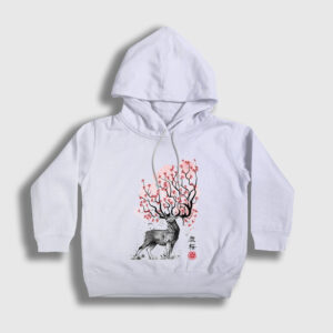 Sakura Deer Geyik Çocuk Kapşonlu Sweatshirt beyaz