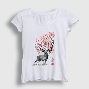 Sakura Deer Geyik Kadın Tişört beyaz