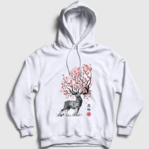 Sakura Deer Geyik Kapşonlu Sweatshirt beyaz