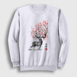 Sakura Deer Geyik Sweatshirt beyaz